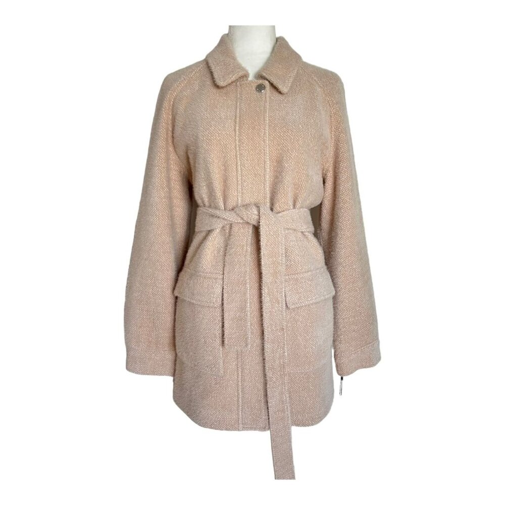 Calvin Klein Beige Belted Knitted Birdseye Shirt Jacket